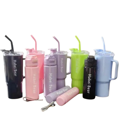Set de Termos y Vaso Habei Bear – Hidratación con estilo (3 piezas)