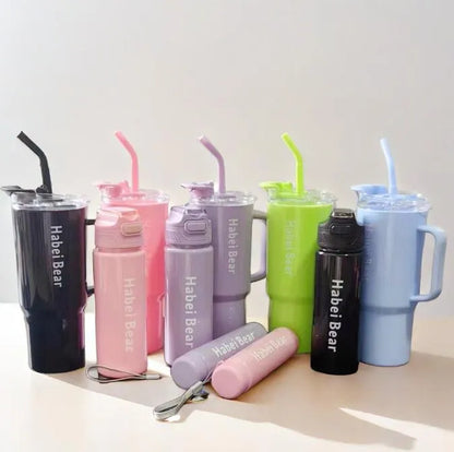 Set de Termos y Vaso Habei Bear – Hidratación con estilo (3 piezas)