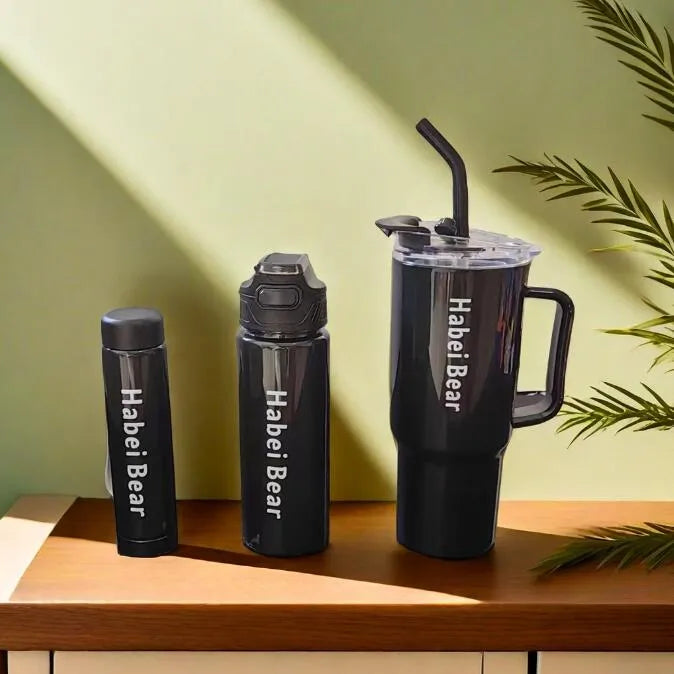 Set de Termos y Vaso Habei Bear – Hidratación con estilo (3 piezas)