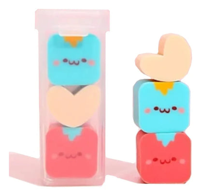 Sets de Borradores Kawaii con Corazón | En Estuche de Colección x3