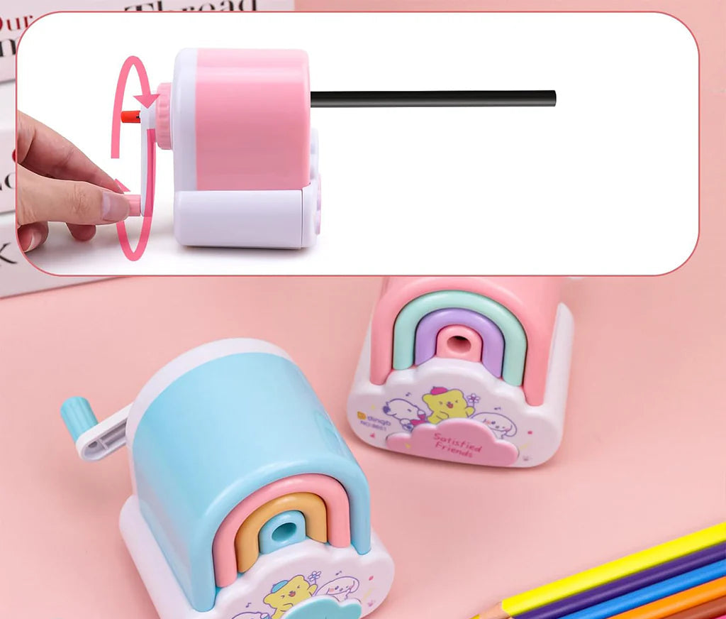 Sacapuntas de Manivela con Diseño de Arcoíris y Nube