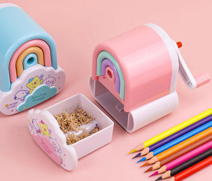 Sacapuntas de Manivela con Diseño de Arcoíris y Nube