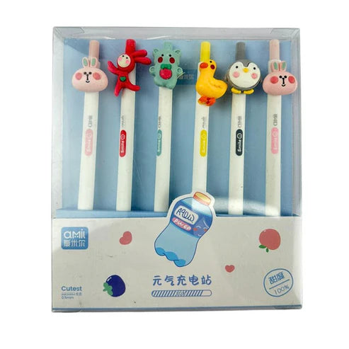 Esfero Retráctil con Apliques de Animales – Tinta Gel Suave en Display x6